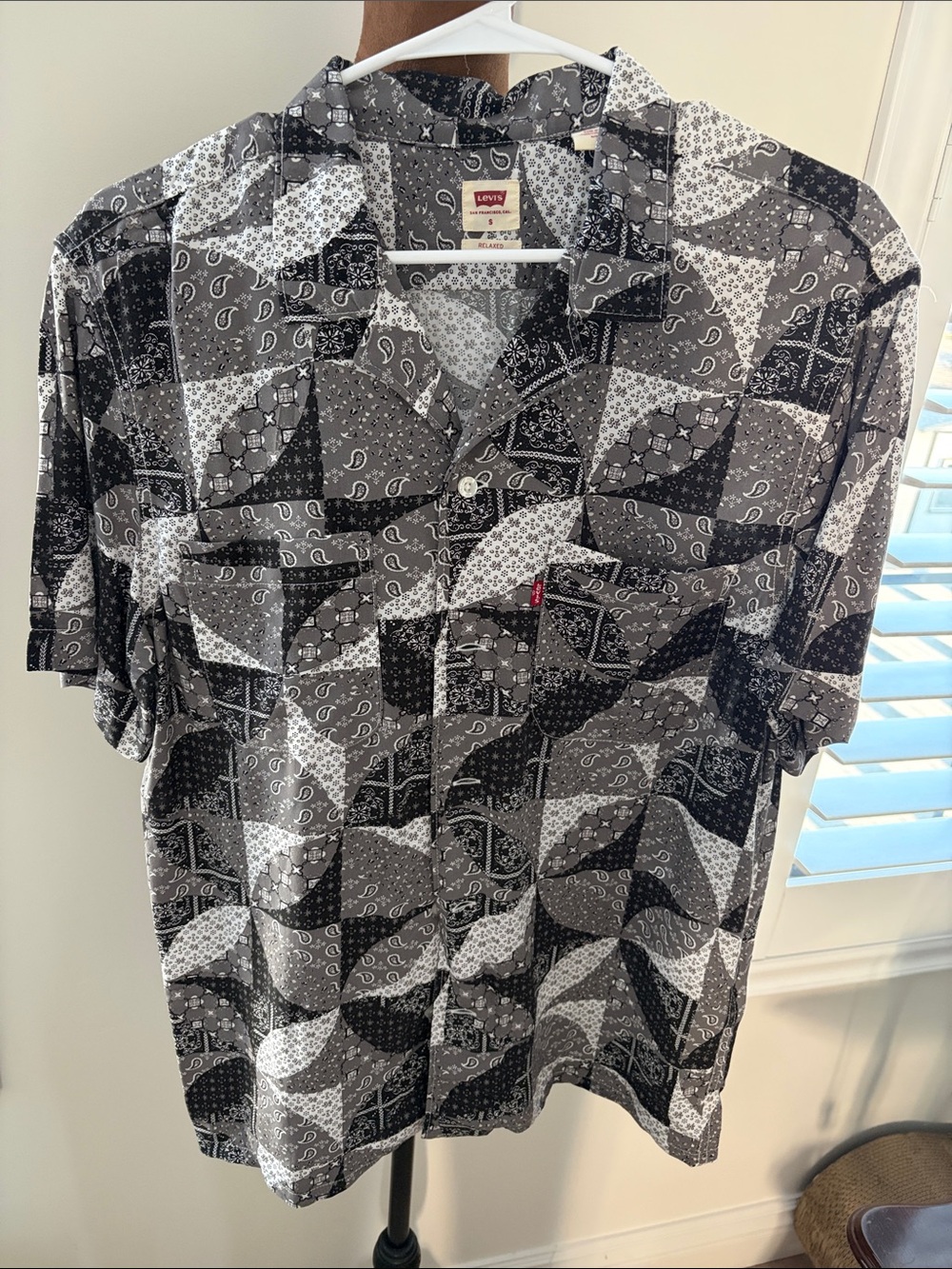 Levi's Black & Gray Bandana Patch Short Sleeve Button-Up